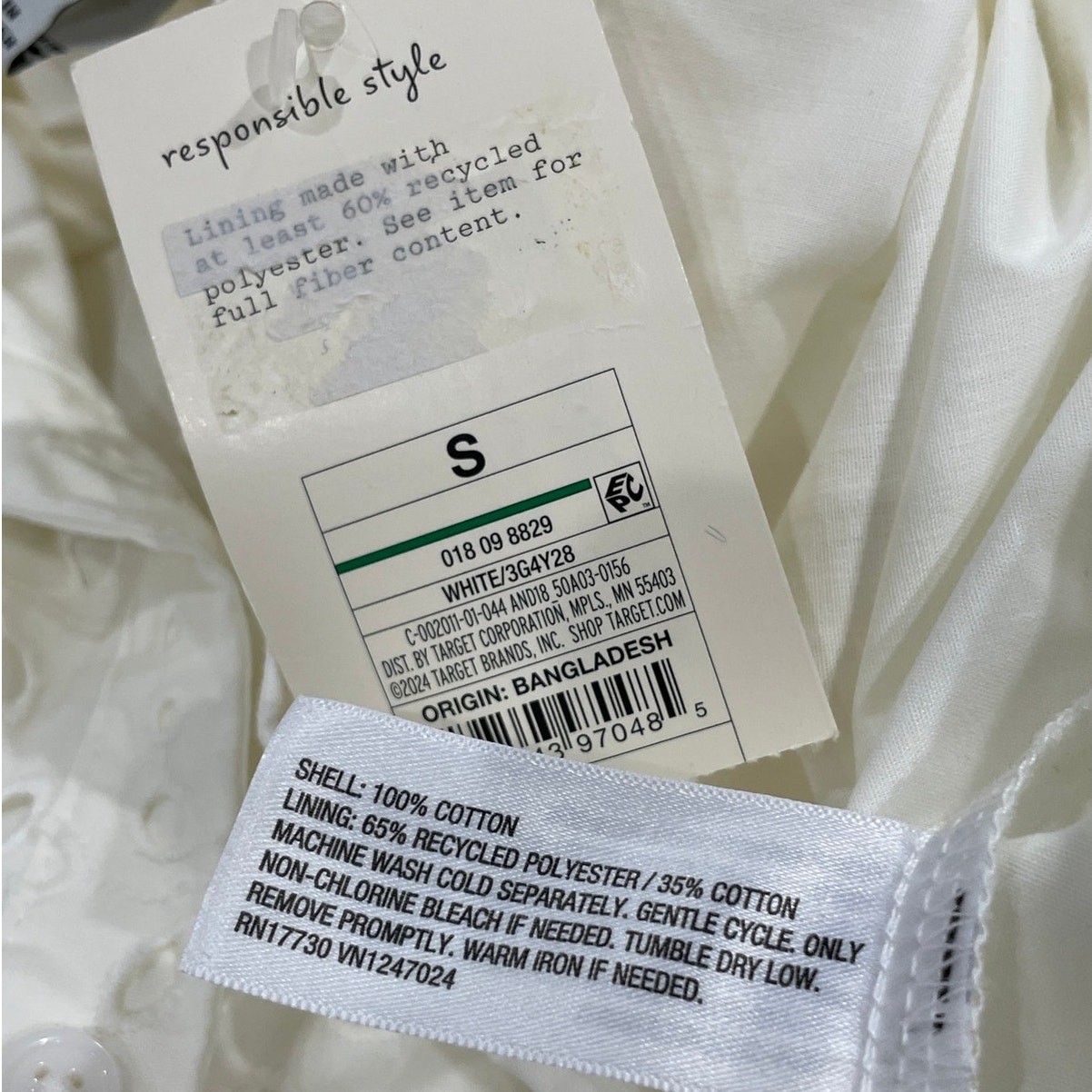 Eyelet Balloon Short Sleeve Mini Shirt Dress Sz Small NWT White A New Day
