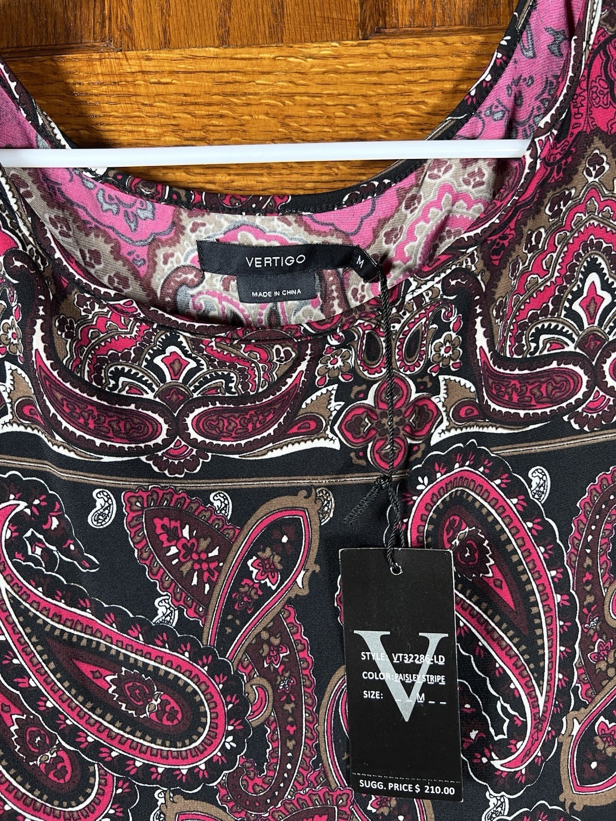 Vertigo M Dress Paisley Stripe Red & Black NWT