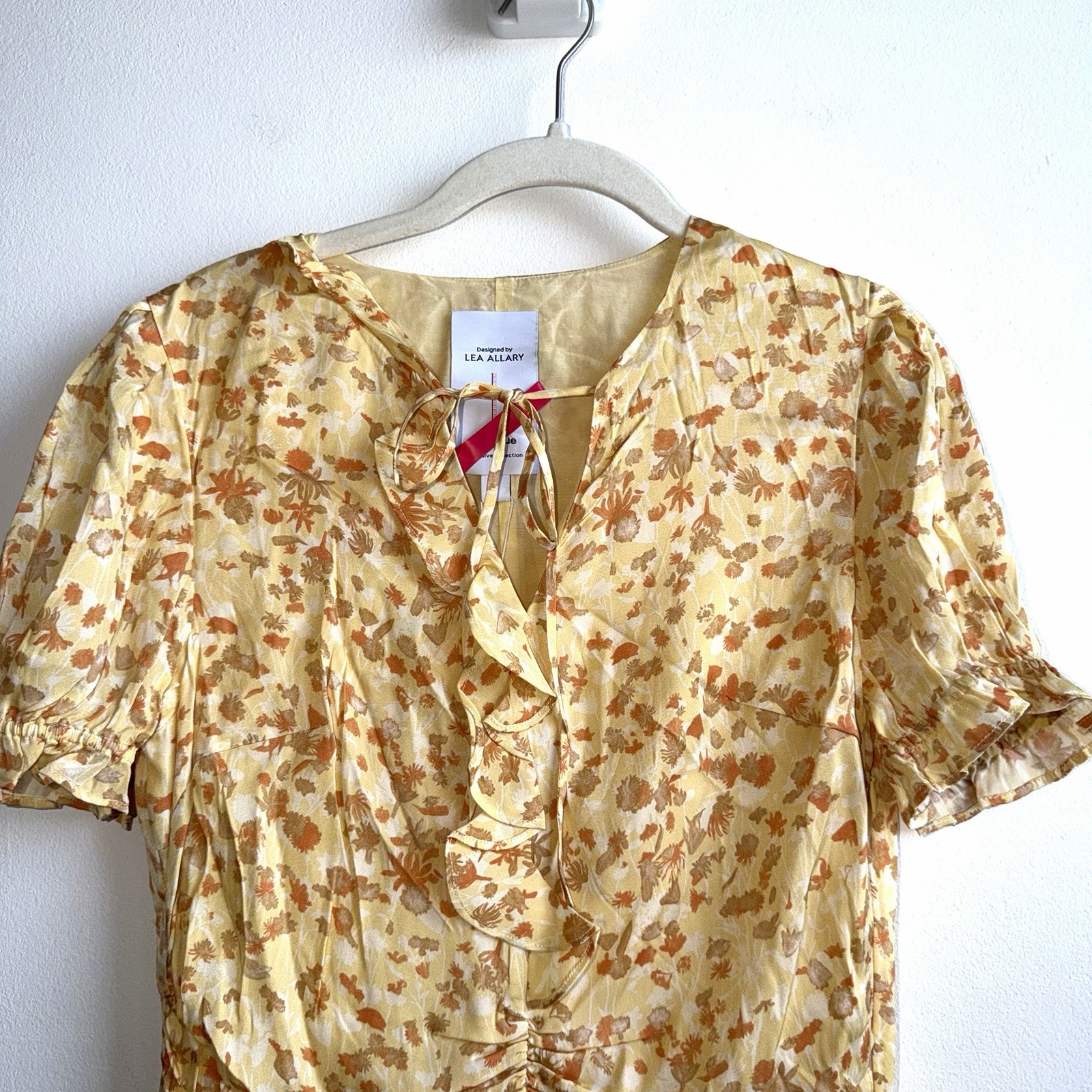 Fabrique Paula Hand Painted Flora Ruffle Dress in Matte Silk Crepe Size 6 US NWT