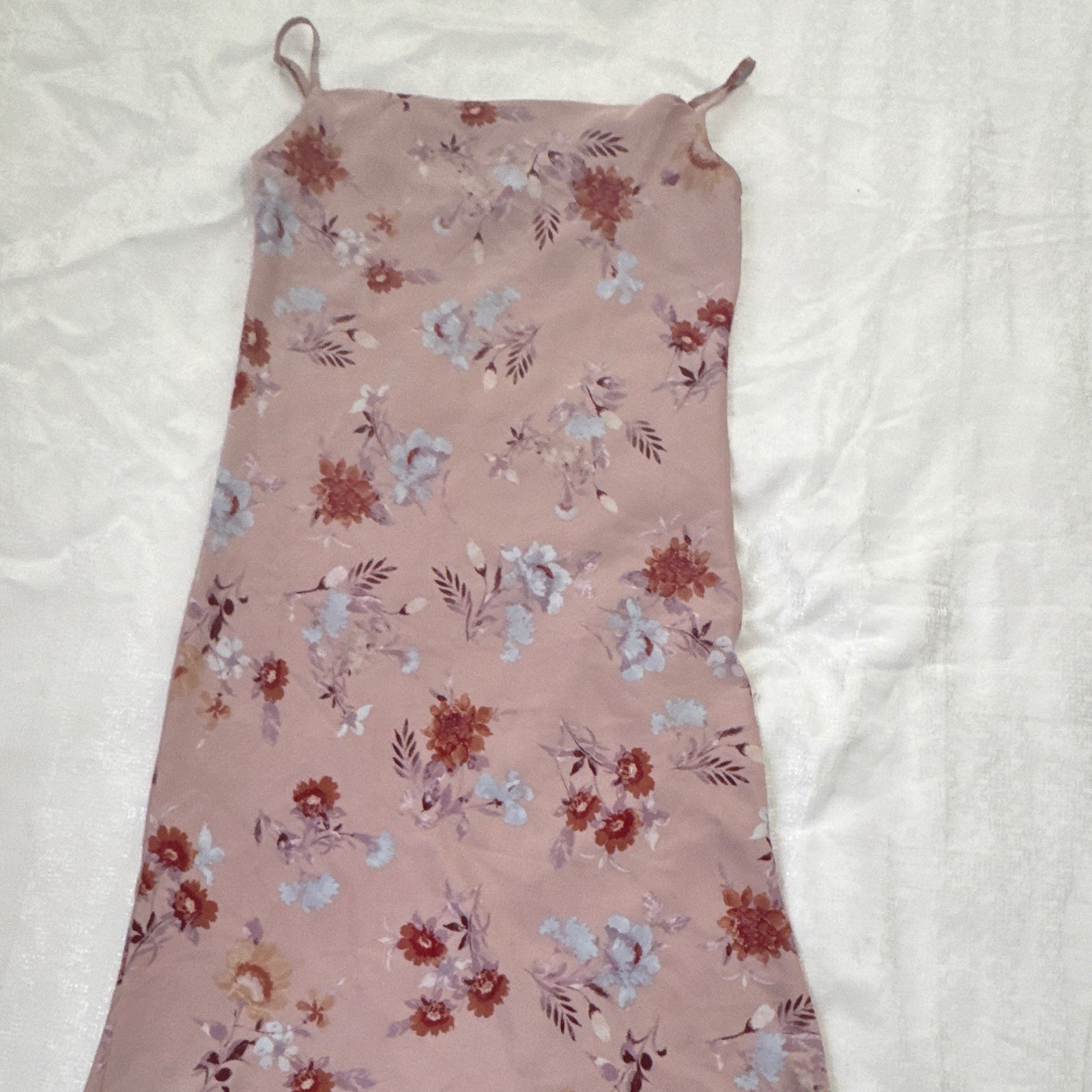 Hippie Rose Women’s Pink Floral Satin Slip Dress Square Neck Sleeveless Midi M