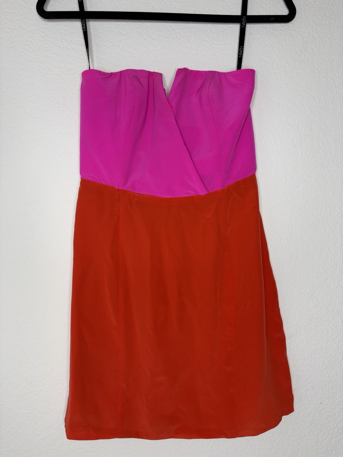 Naven 100% Silk Colorblock Strapless Cocktail Dress Pink Orange S