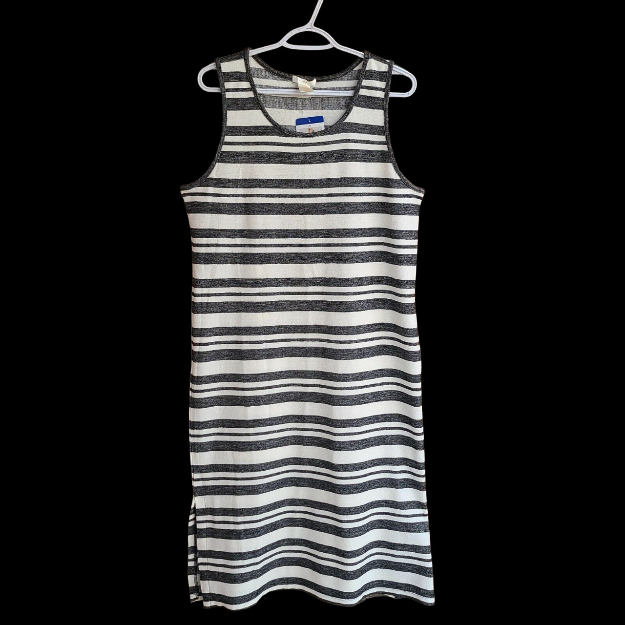NEW Tank Dress Size L Women’s Sleeveless Stripe Charcoal Summer MATTY M
