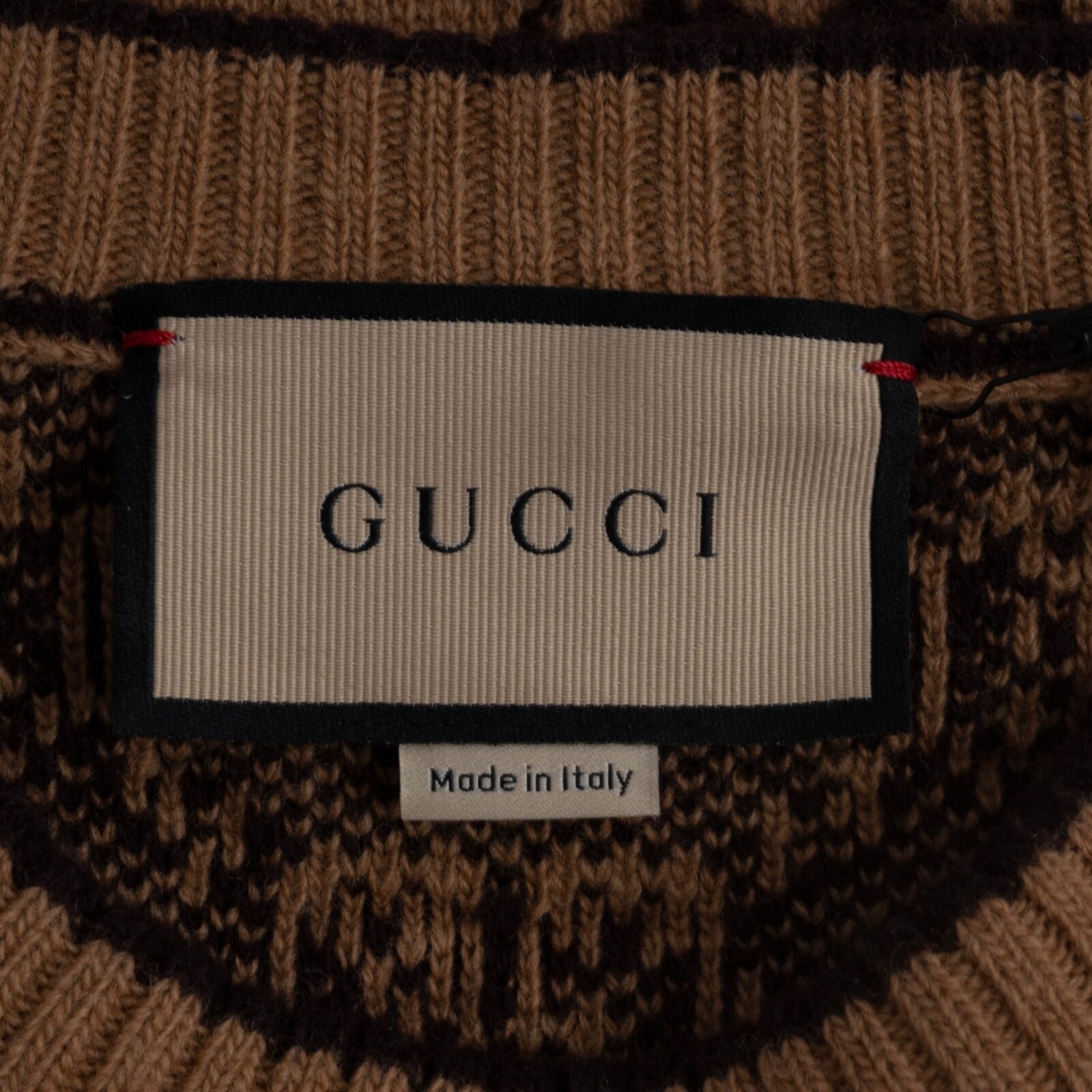 70502 auth GUCCI camel & brown wool 2024 MONOGRAM BOUCLE JACQUARD Dress M