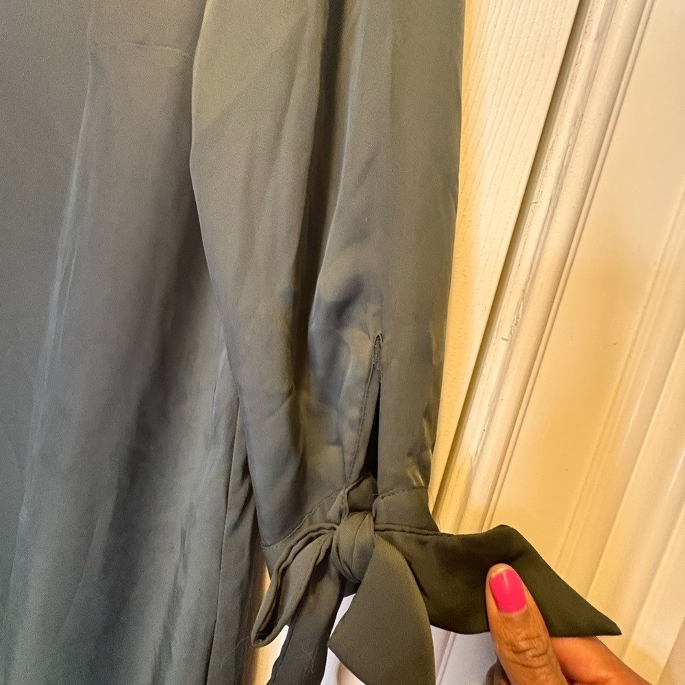 H&M Olive Green Long Sleeve Tie Cuff Shift Dress Size 14