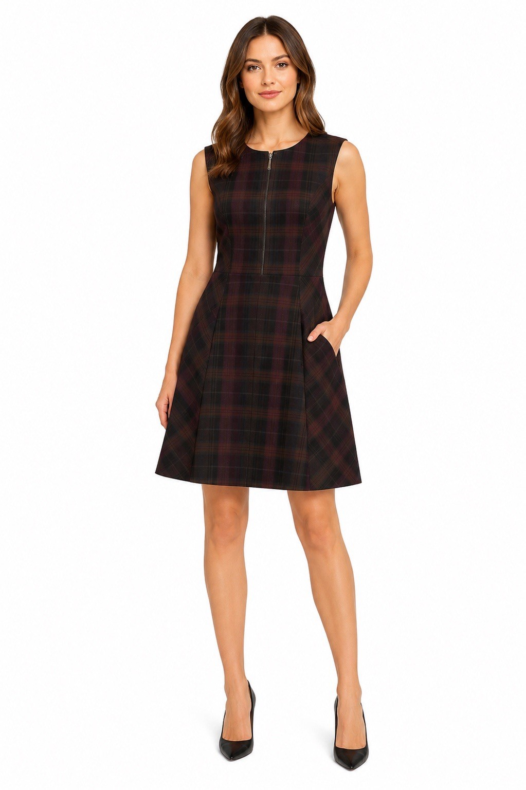 Elie Tahari Jaelyn Tweed Mini A-Line Dress Size 4 Black Gold Plaid Sleeveless