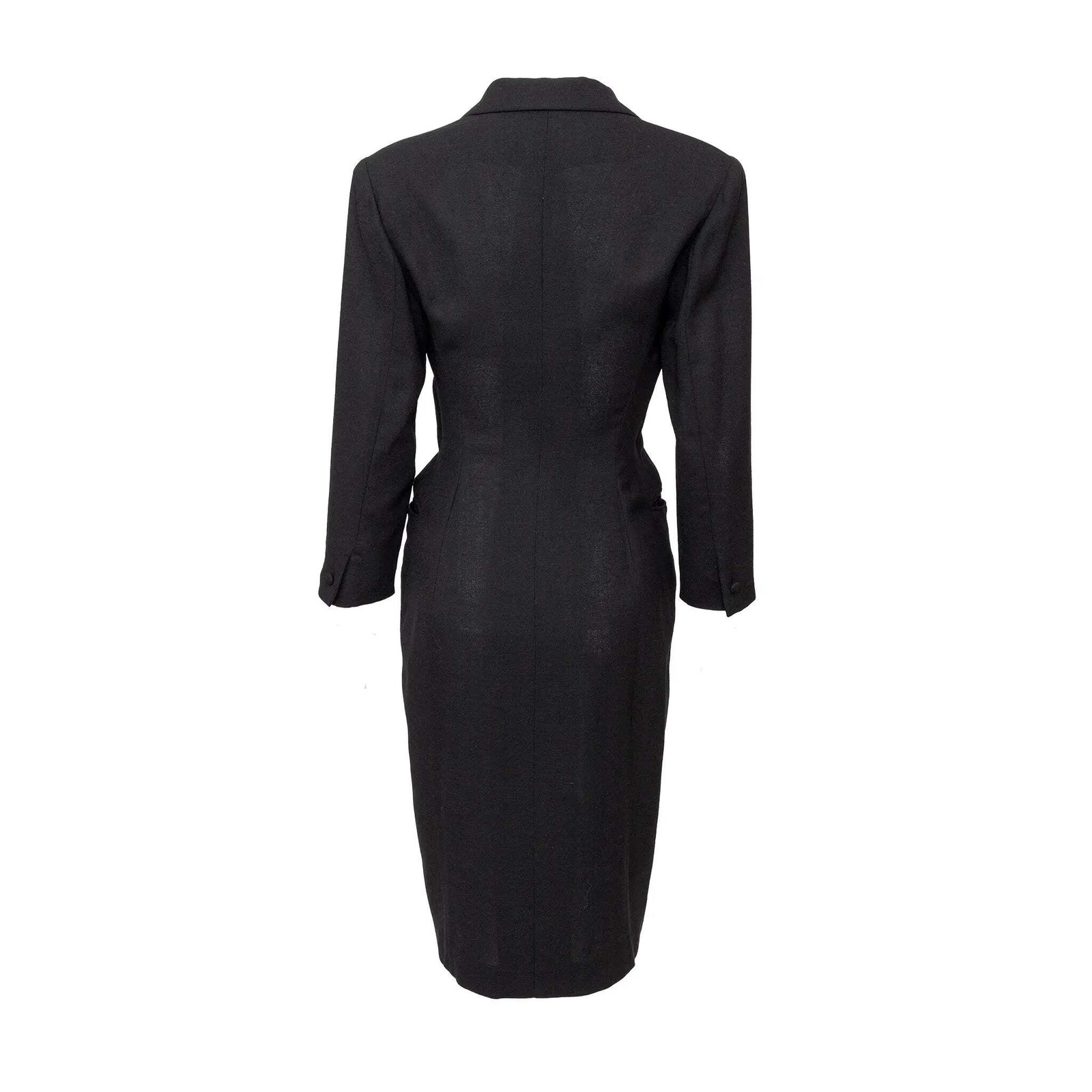 Ralph Lauren Black Wool Blazer Dress Satin Lapel 2000s Tailored Midi Dress