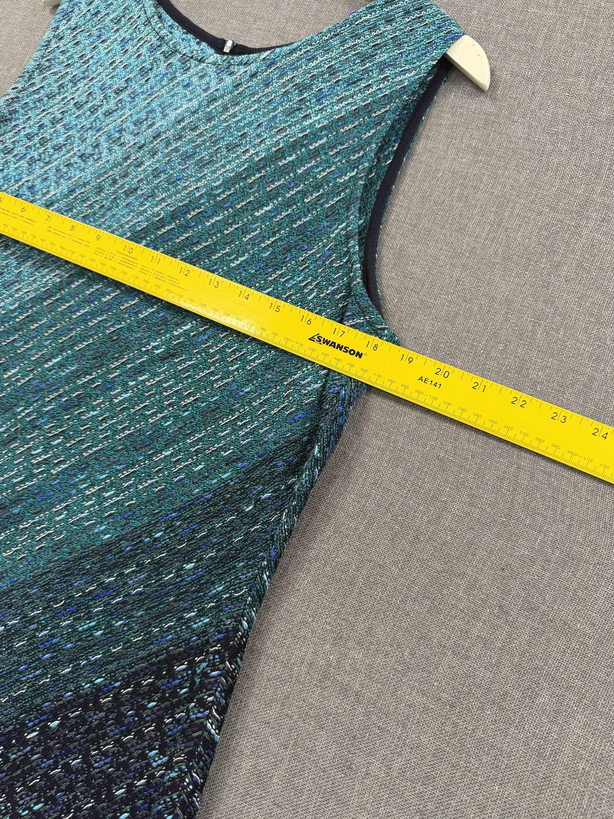 St. John Dress Womens 16 Blue Colorblock Teal Sheath Sleeveless Lined Tweed