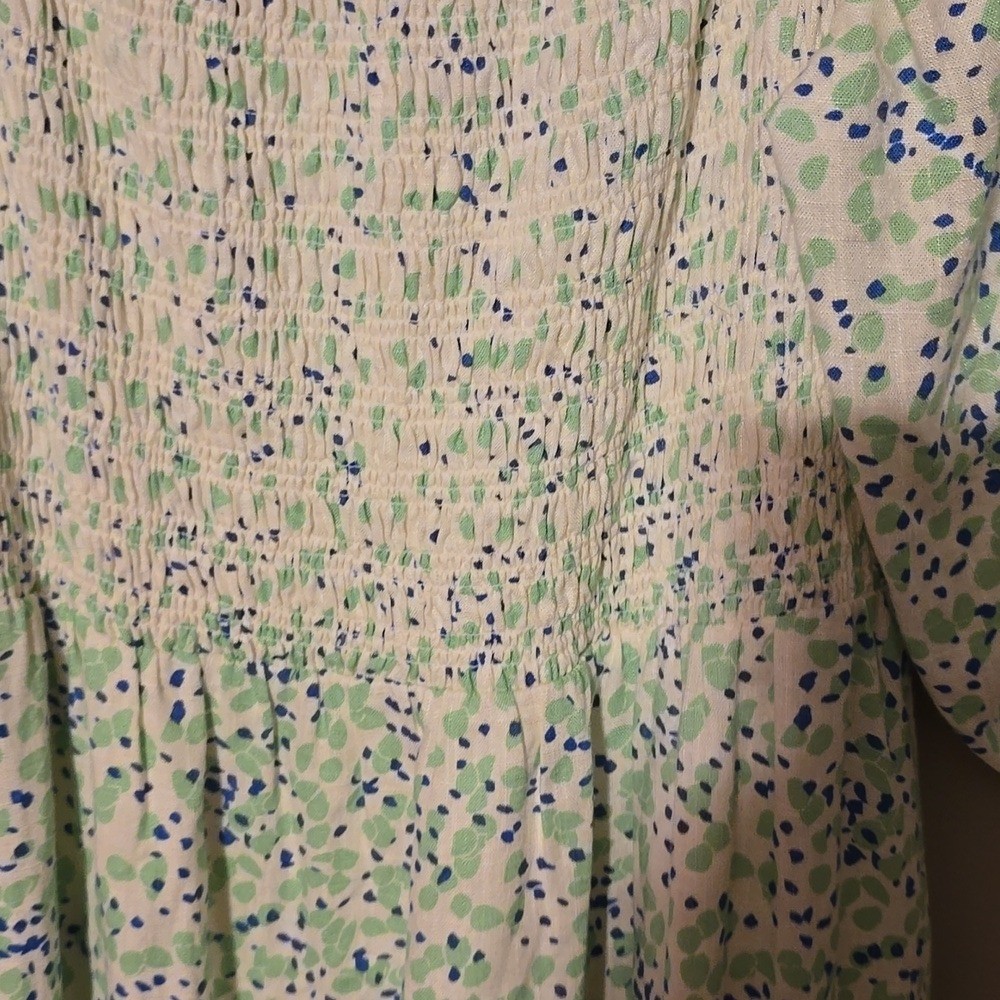 Oliver Bonas Speckle Print White Shirred Midi Dress Multicolor Womens Size 10