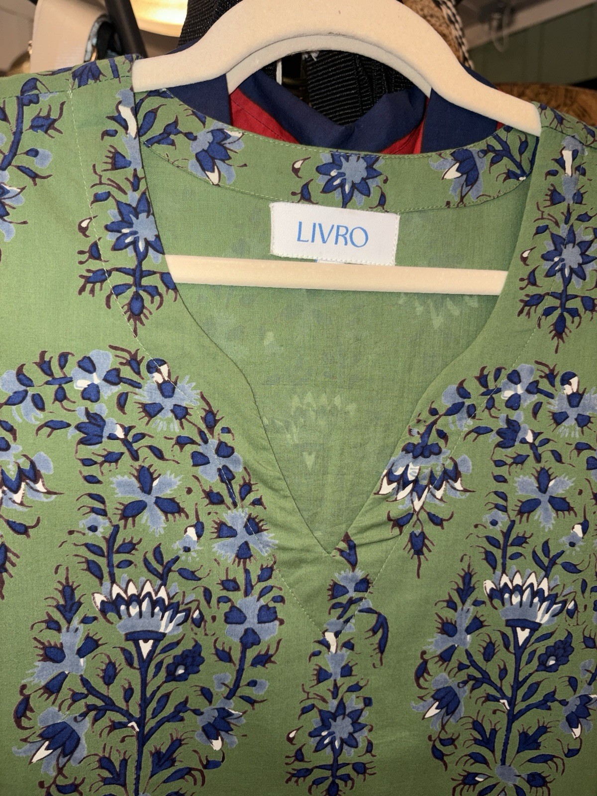 LIVRO Maxi Sundress Green Boho Floral Print Lined 3/4 Sleeve V Neck Women’s S