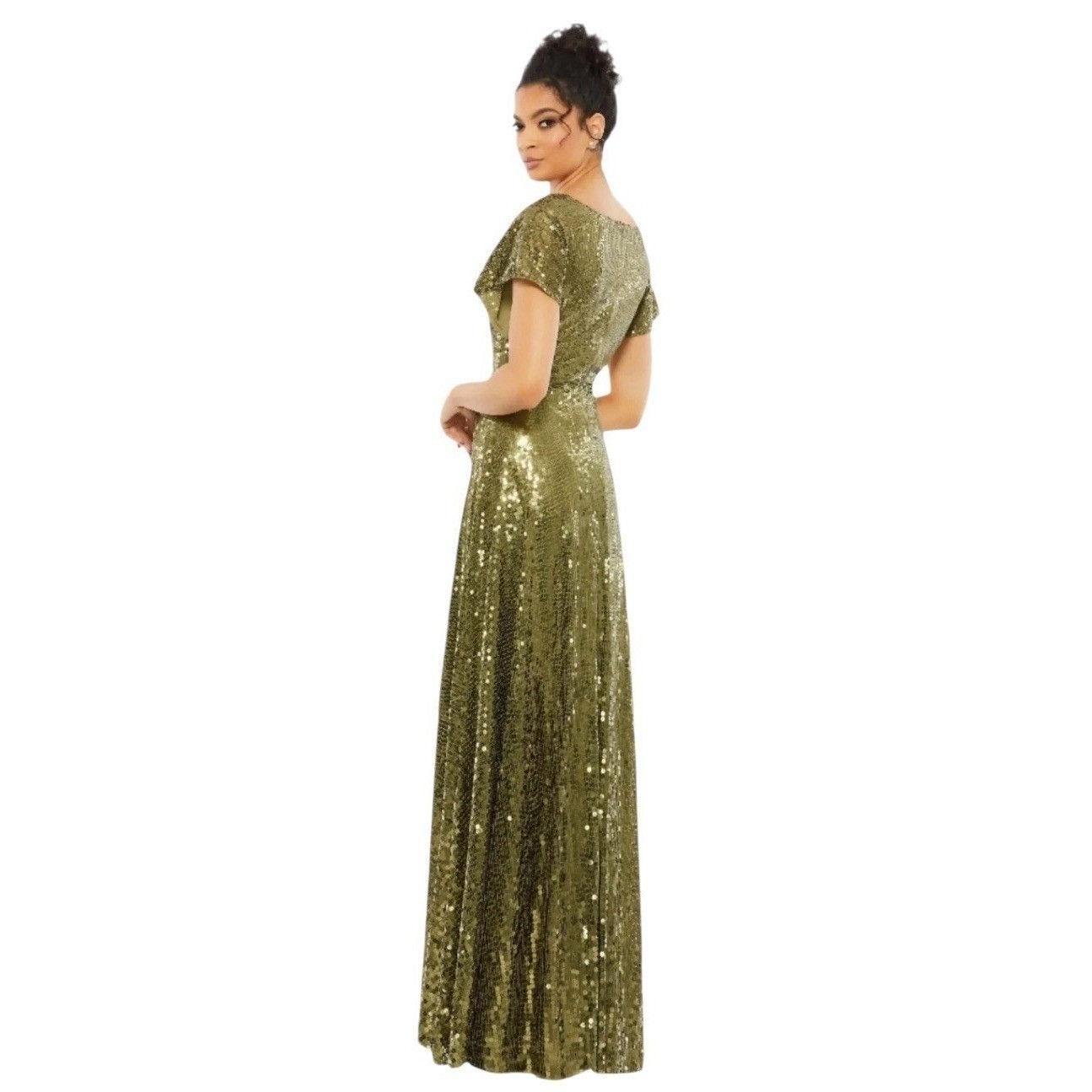 Mac Duggal 10773 Olive Green Sequin Butterfly Sleeve Faux Wrap Dress Size 4 $598