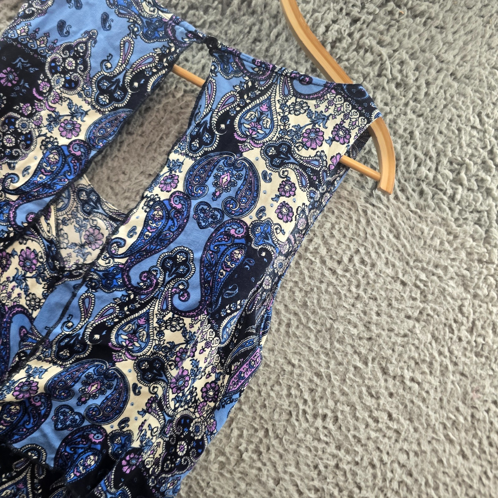 Ghanda Dress Womens A-line Mini Size M Blue Ivory Paisley Layered Sleeveless