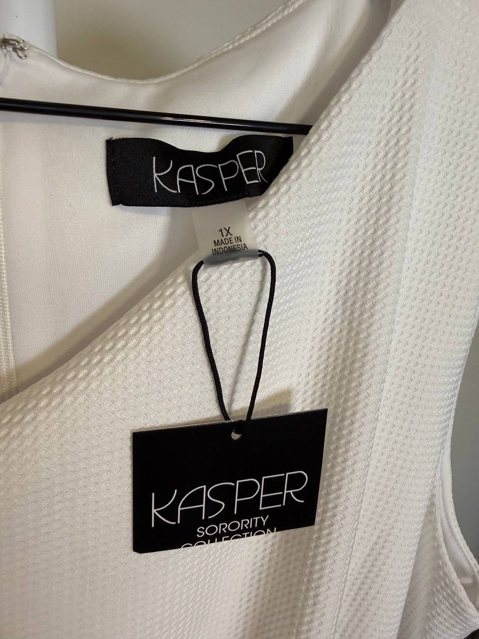 Kasper Asymmetrical Neck Ruched Midi Dress 1X New With Tags White Elegant $89