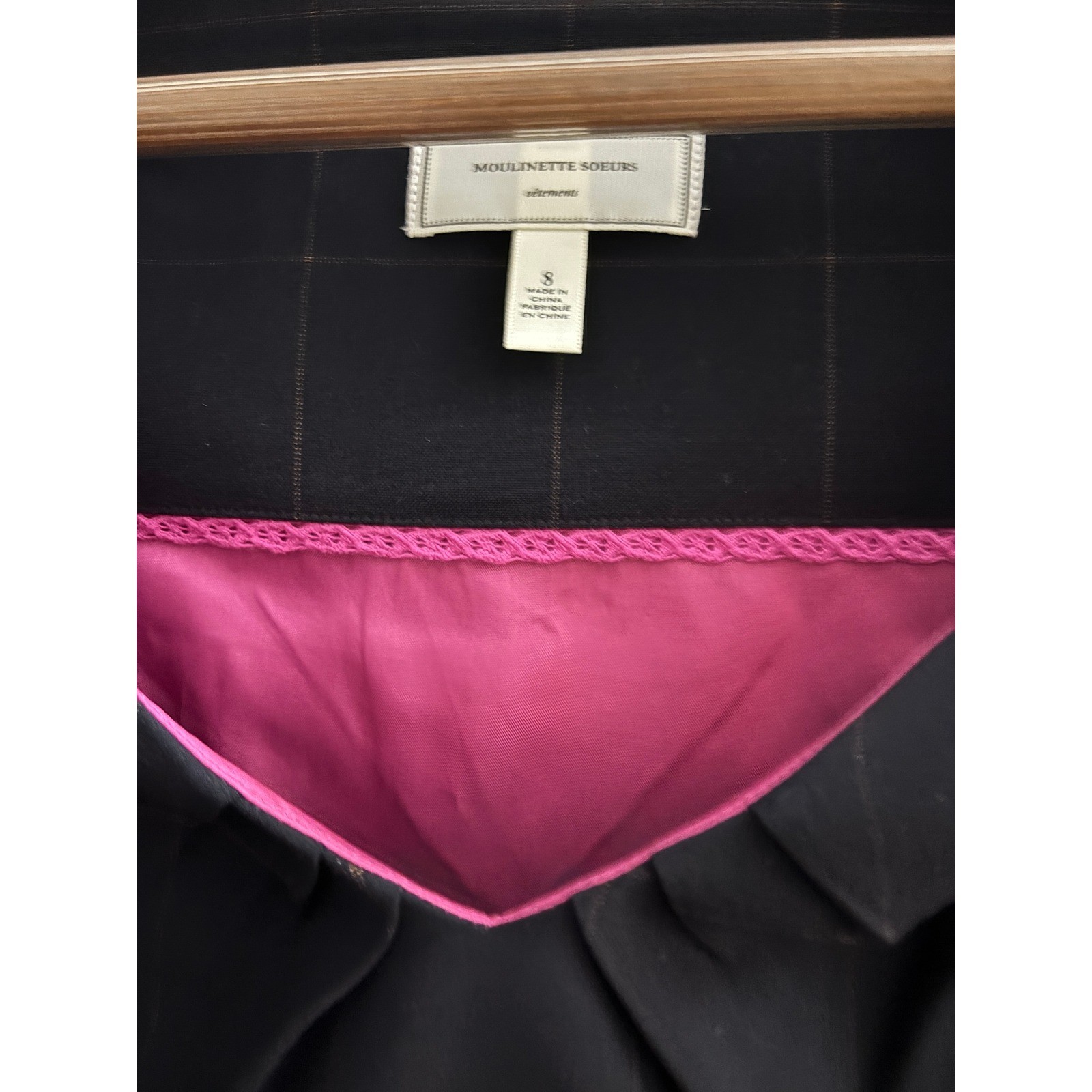 Moulinette Soeurs Anthropologie Black Grid Pink Trim Sweetheart Dress Size 8