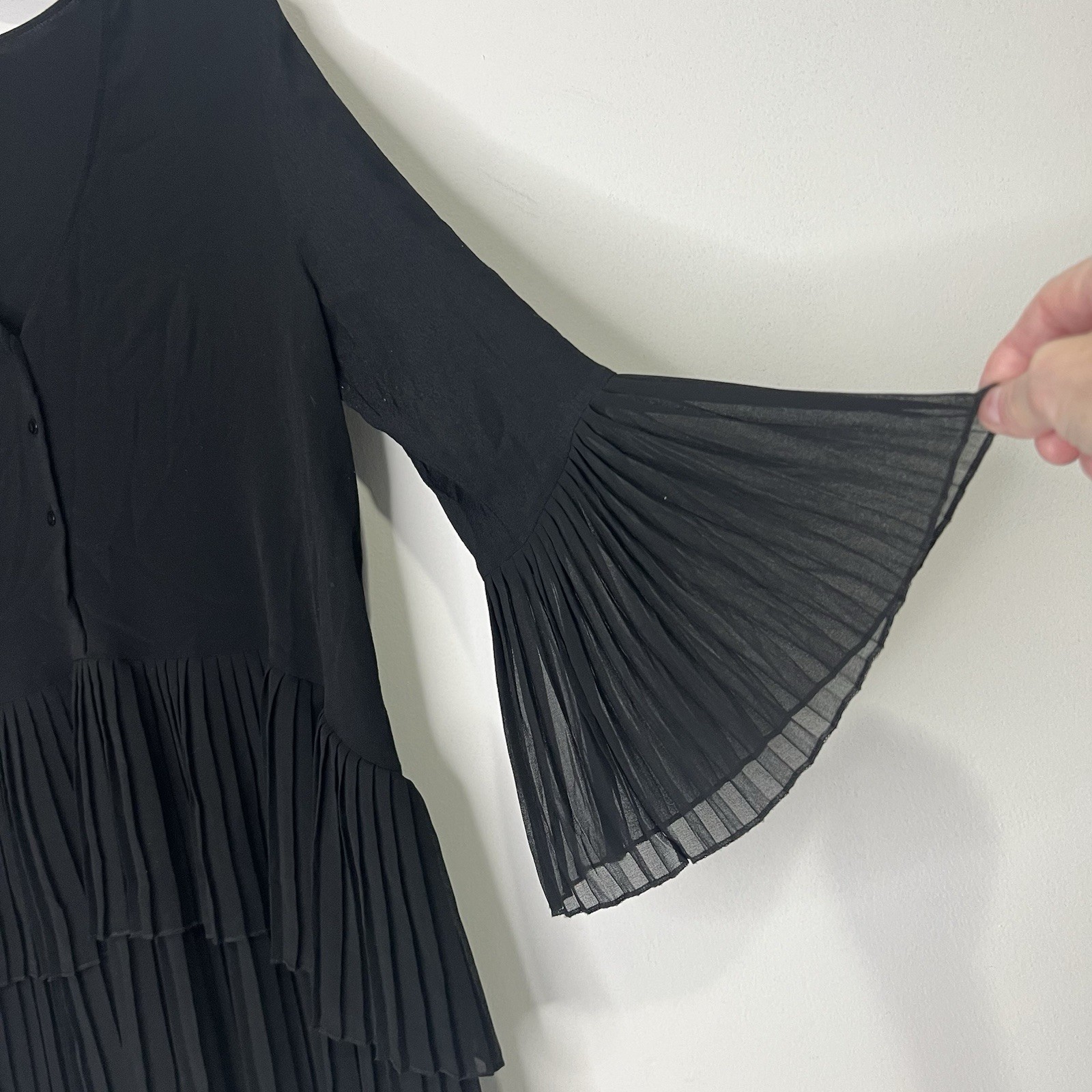 Zara Woman Size M Black Lined Chiffon Hi Low (30” to 34”) Dress Flutter Sleeve
