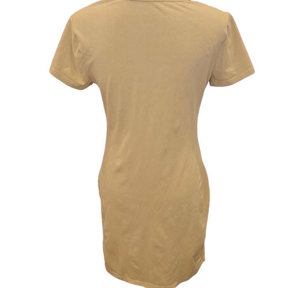 Rebellious One Tan Short Sleeve Fitted Jersey Mushroom Print Dress – Size Medium