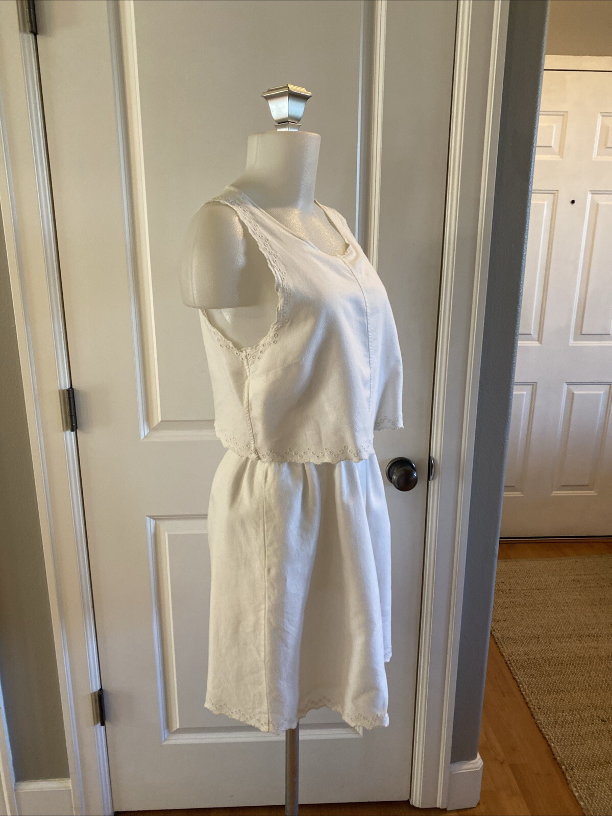 Madewell White Eyelet Overlay Open Back Dress Size 6/S Sleeveless Beachy Boho