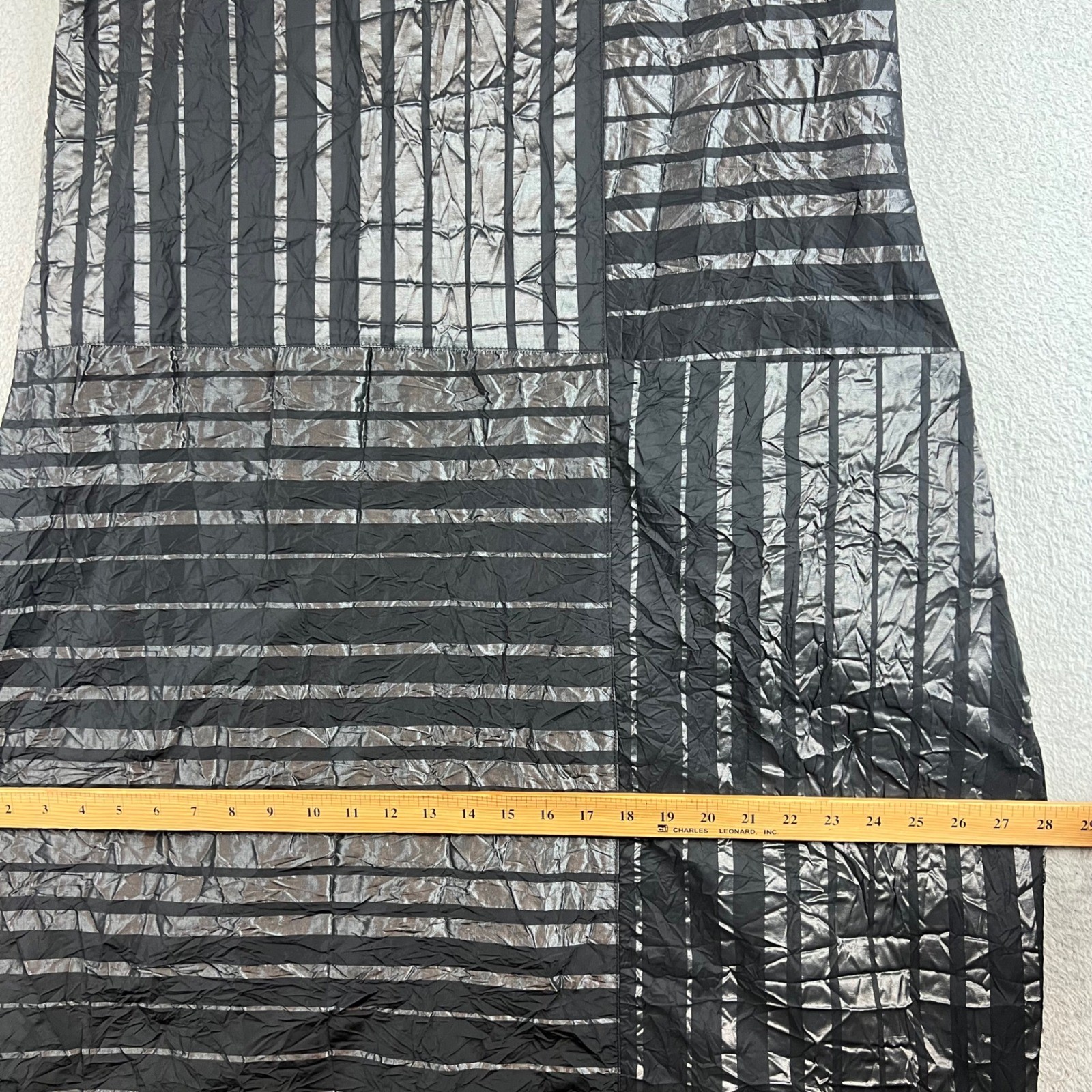 Gershon Bram Womens Metallic Striped Crinkle Midi Dress Black Silver Size M