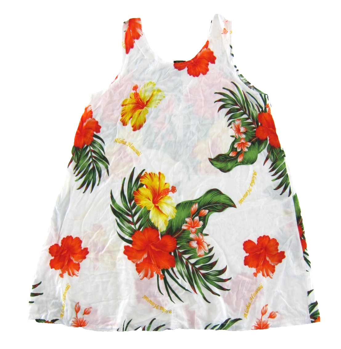 VTG Aloha Fashion White Orange Green Hawaiian Floral Tank Tunic Sun Dress Large