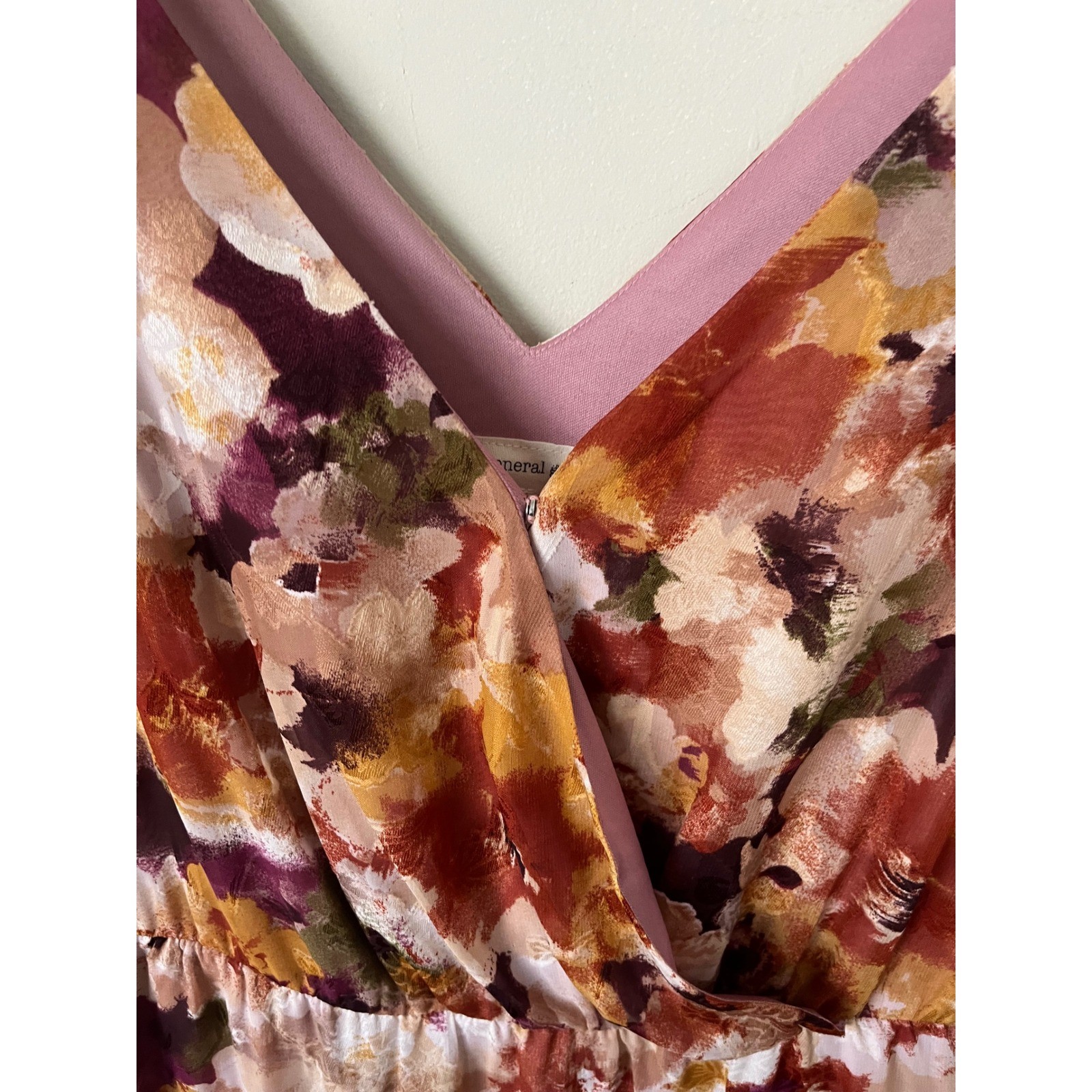 The General Good Floral Tie Shoulder Ruffle Mini Dress Orange Burgundy L boho