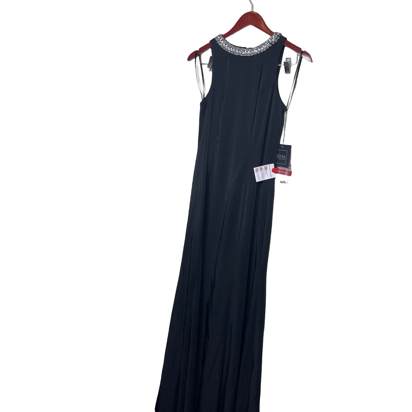 NWT Ieena for Mac Duggal Embellished Neck Trumpet Gown in Black sz 2 49093