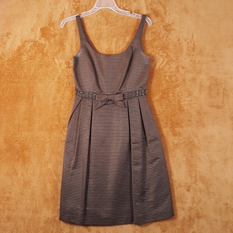 CARMEN MARC VALVO Cocktail Dress Womens Size 2 Brown Fit Flare Rhinestone Bow