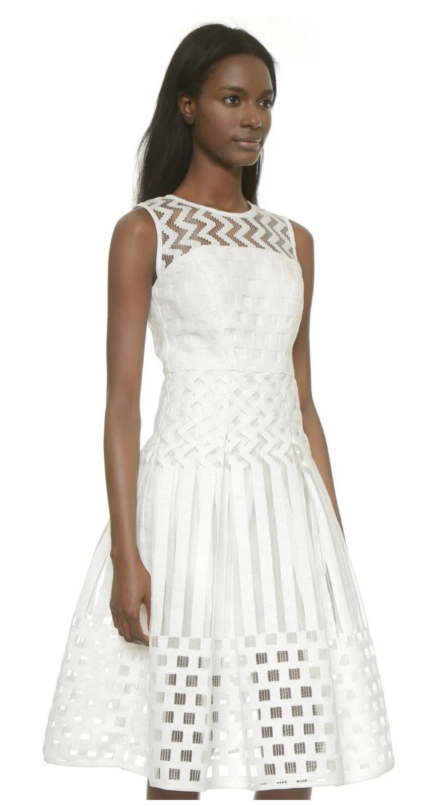 Milly Illusion Filament Inverted Pleat White A-line Dress NWT $750.00 Size 4 S