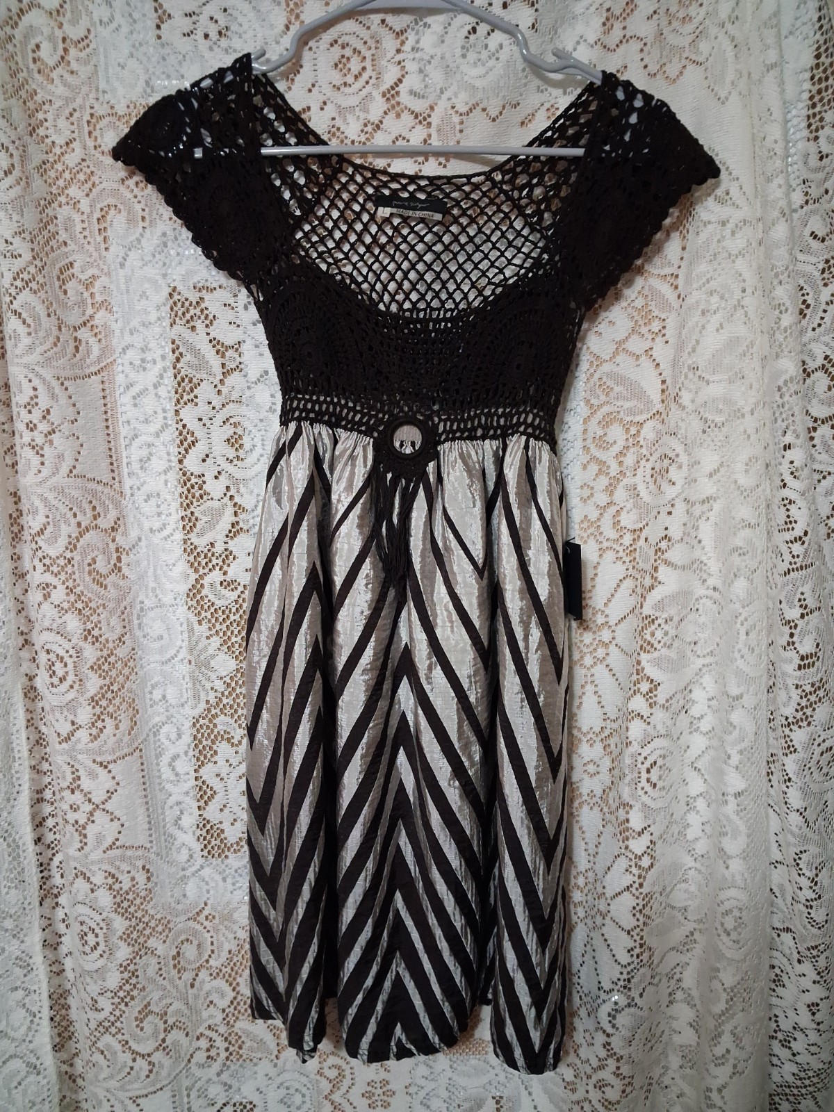 Pure Sugar Chevron Striped And Crocheted Mini Dress/tunic Nwt