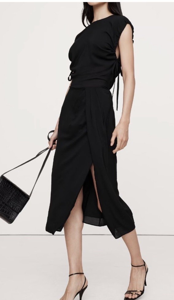 NWT!! Banana Republic RT$160 Black Stretch-Crepe Open-Back Midi Cocktail Dress S
