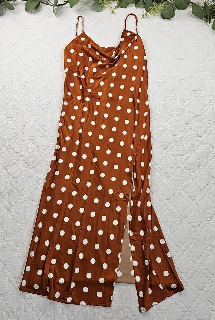 NWT Petal and Pup Orange Polka Dot Midi Satin Dress Size 6