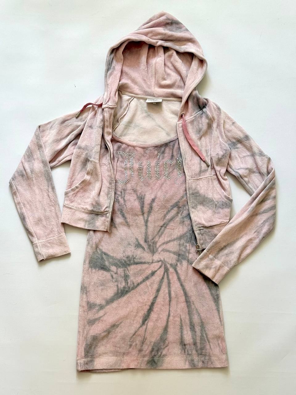 Juicy Couture Velour 2 Piece Hoodie Dress Set Sparkly Logo Size S