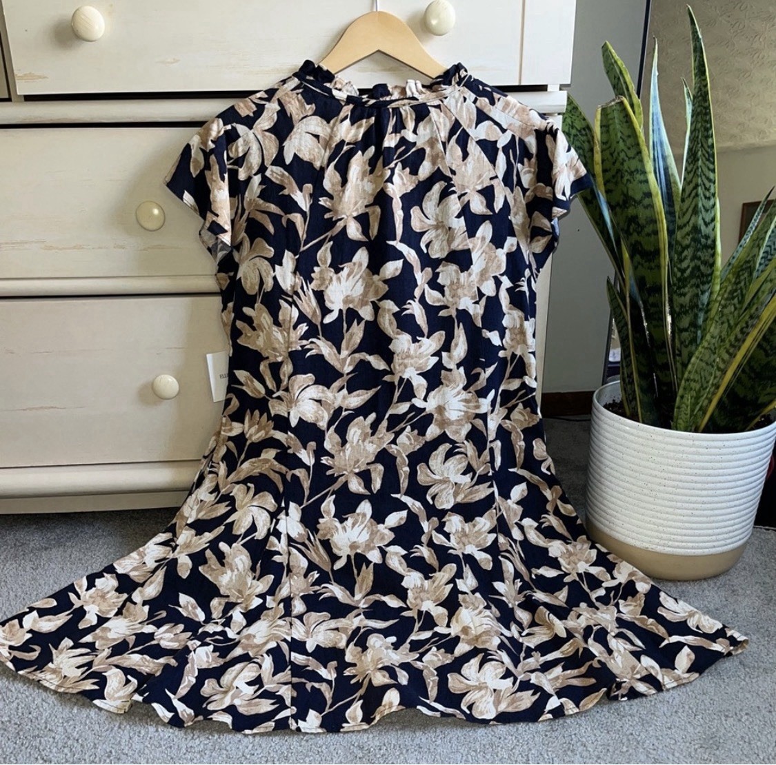 NWT Ellen Tracy Notched Tie Neck Raglan Sleeve Linen Dress M