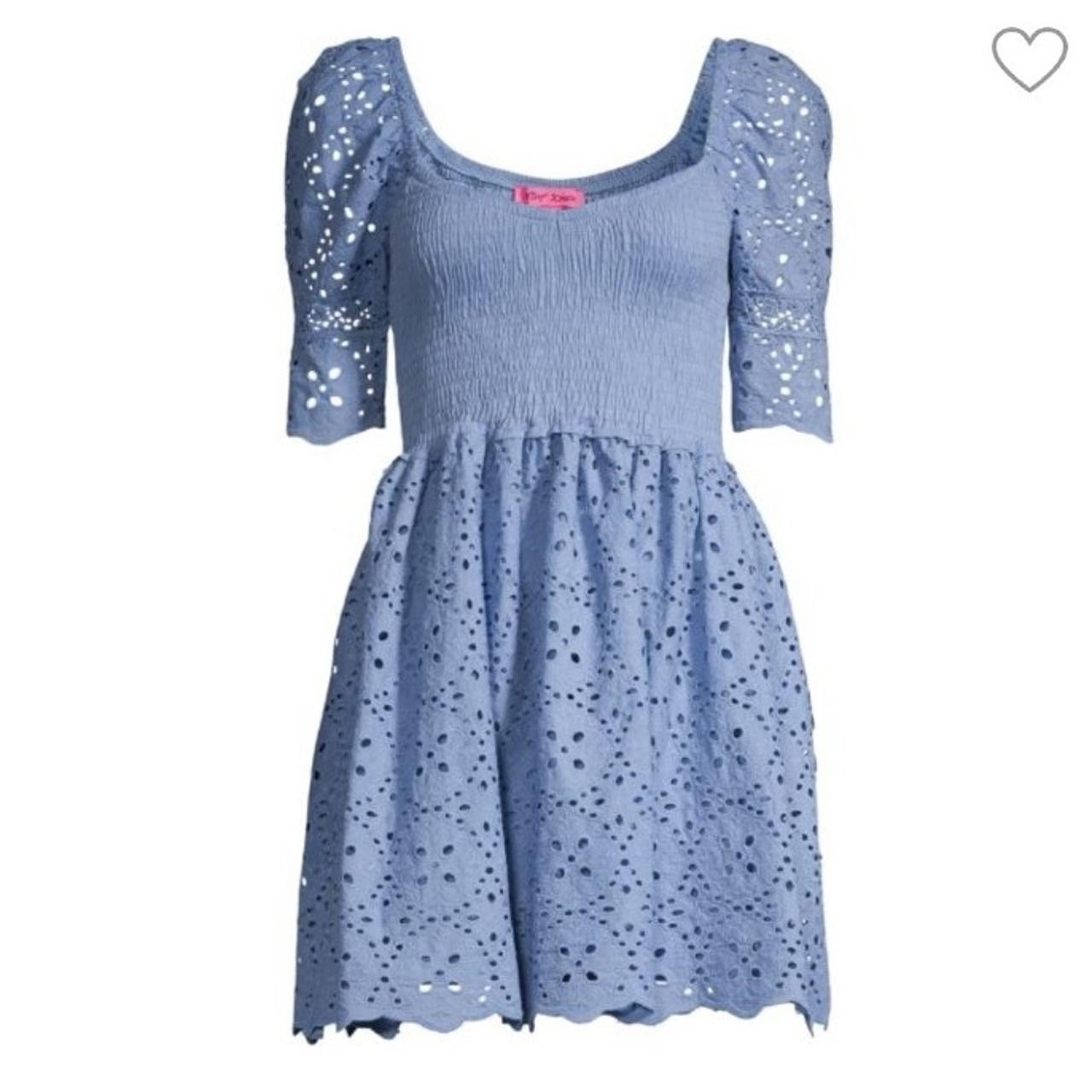 Betsey Johnson Smocked Puff Sleeve Eyelet Mini Dress Periwinkle Blue NWT Medium