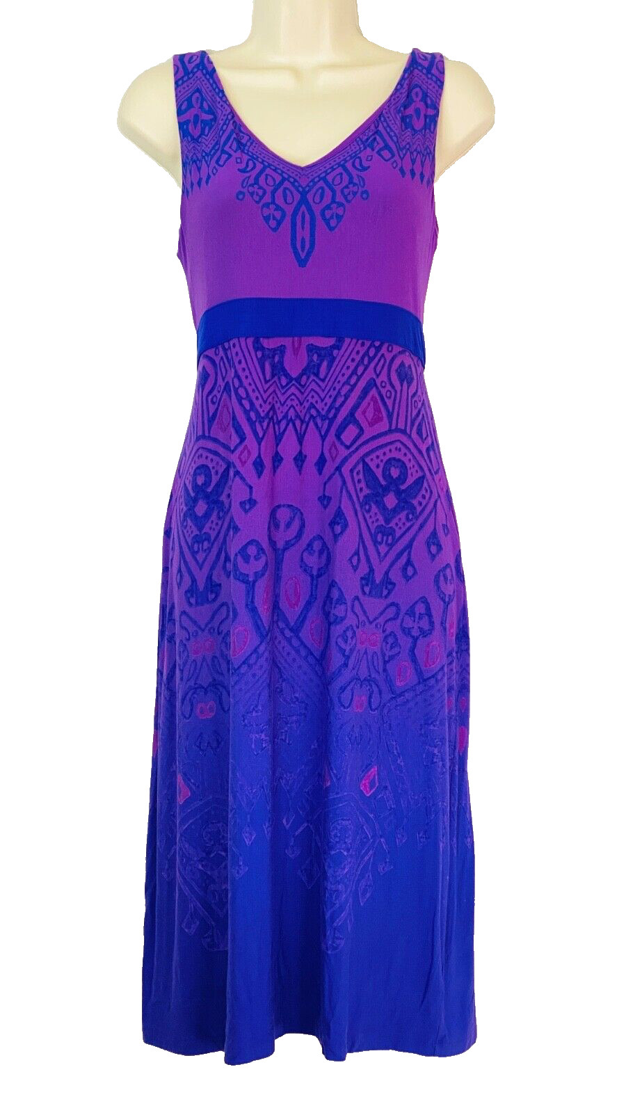 Purple Athleta sundress, sleeveless boho patterned athletic stretch dress S