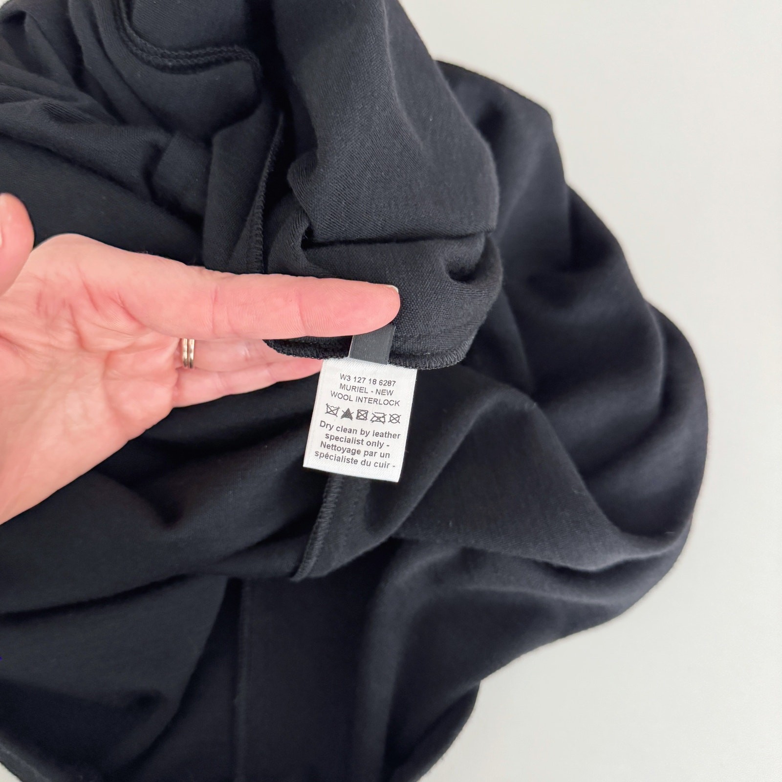 Joseph Black Wool Leather Sleeve Ruched V-Neck Muriel Midi Dress Size 10