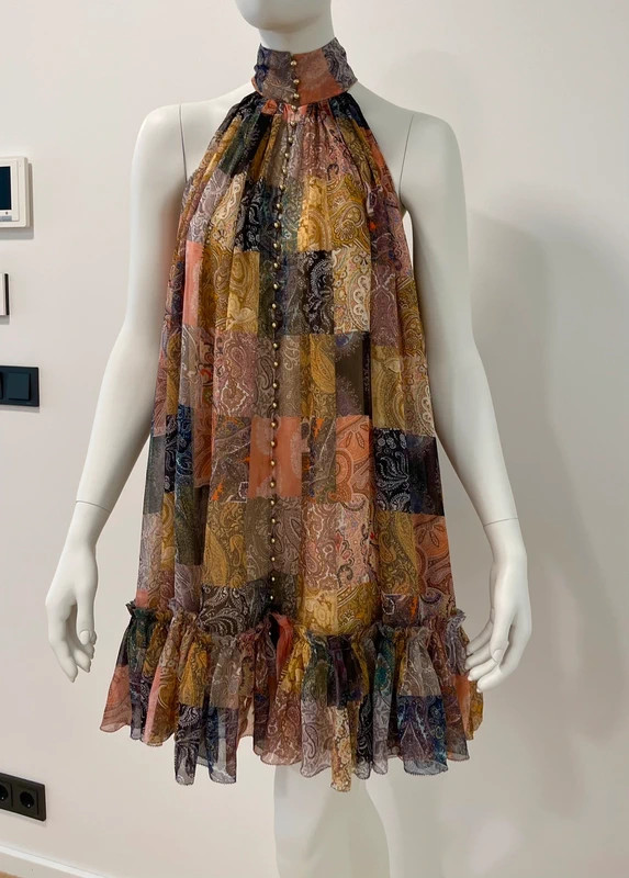 New! Zimmermann Ninety Six Smock Patchwork Dress Size 0 / XS, Silk Halter