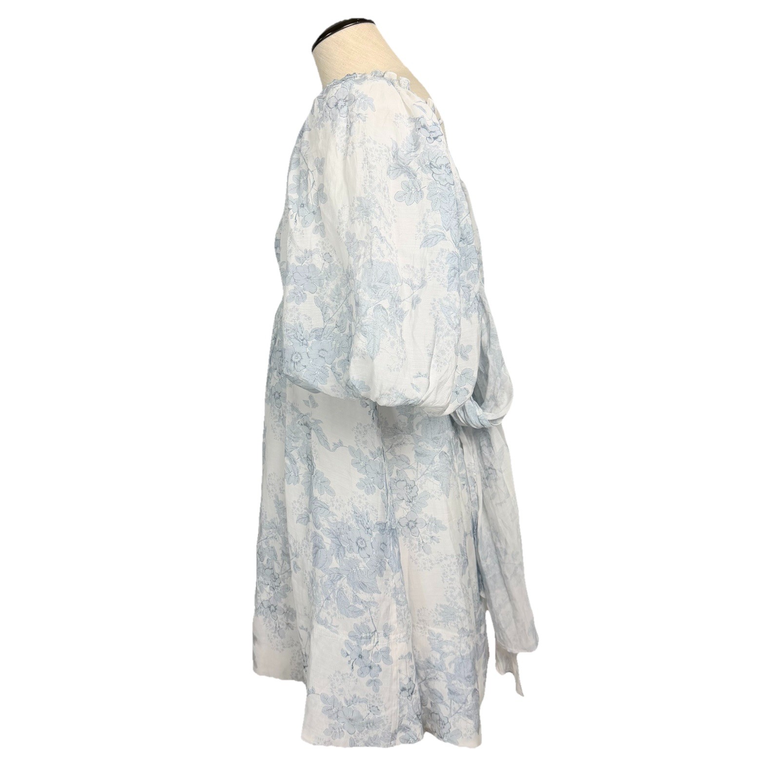 Sofie The Label Blue Floral Puff Sleeve Open Back Melody Mini Dress M Cottage