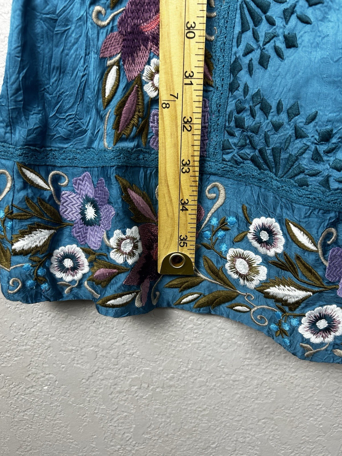 Sundance Catalog Malika Crinkle Embroidered Floral Lace Blue Dress Size XS