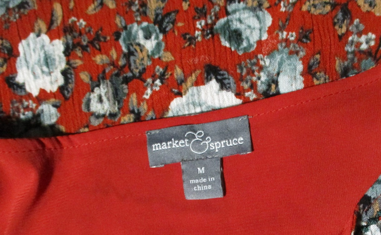 Market & Spruce Floral Gauze Red Embroidered Trim V-Neck Sleeveless Dress Size M