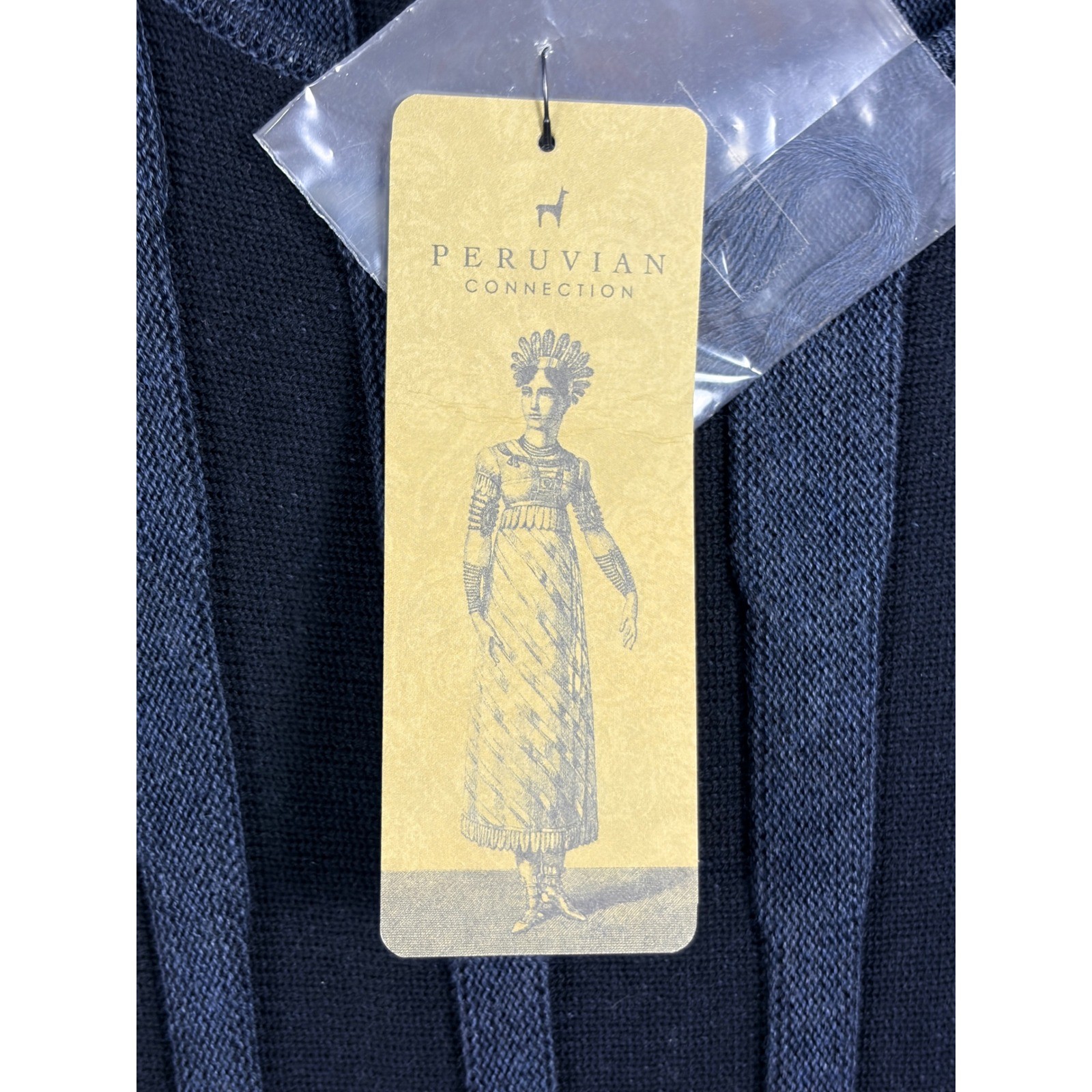 Peruvian Connection Andalucia Dress Women L Smoke Blue Ribbed Knit Maxi