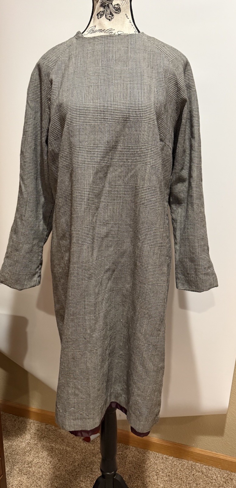 Harve Benard by Holtzman Black Plaid Long Shift Dress Size Large Ukraine Vintage