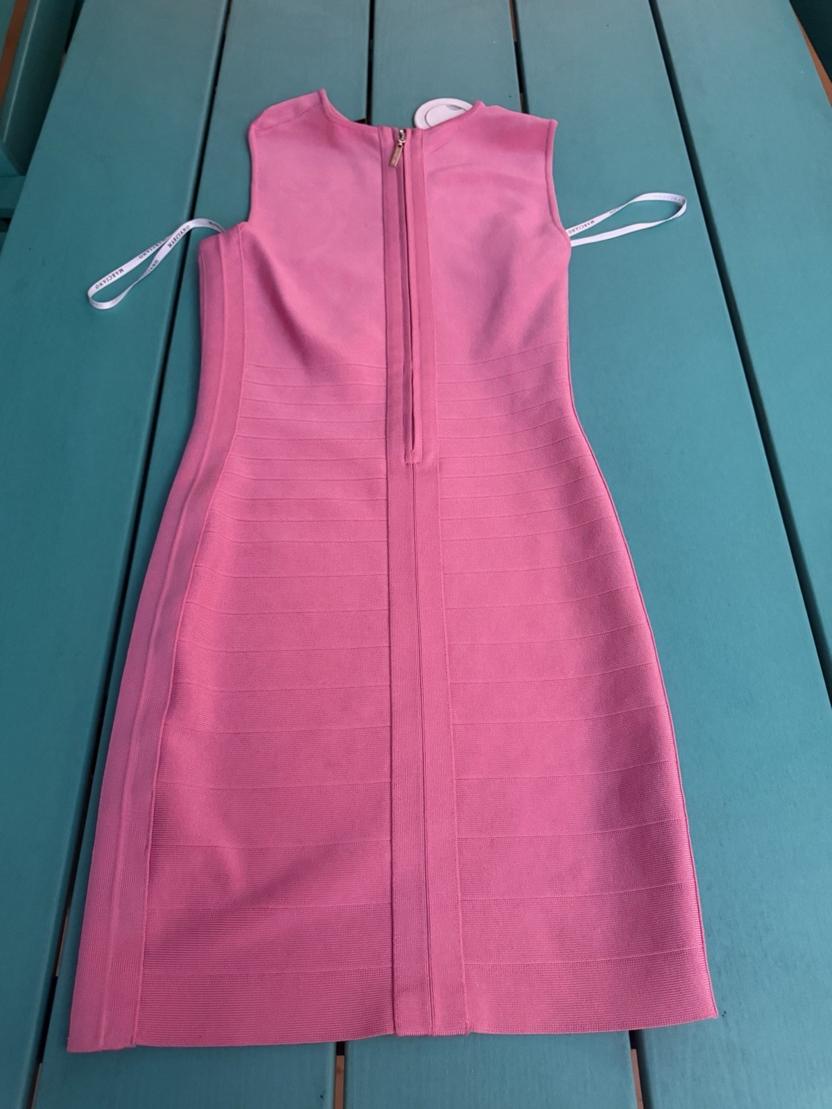 Marciano Guess Pink Bodycon Knit Rayon Dress Sleeveless Round Neck Zip Size S