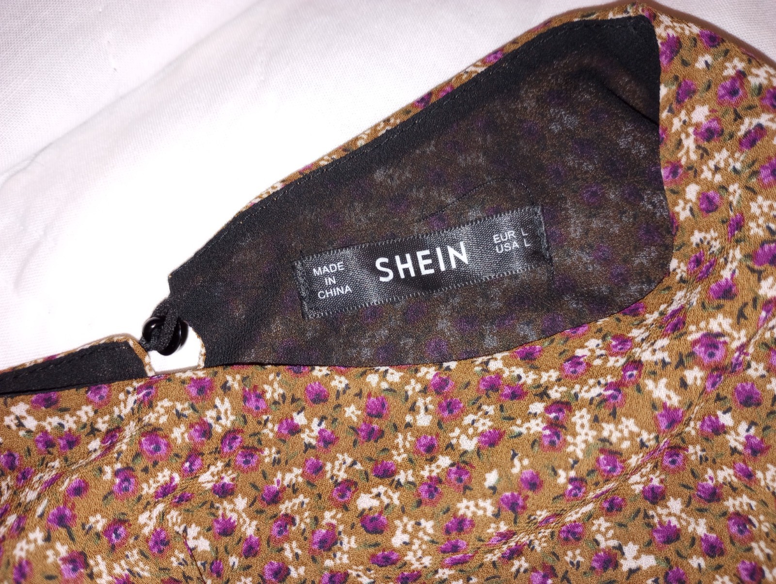 Calico Prairie Dress Brown Sz Large Boho Midi puff sleeve lined belt zip keyhole