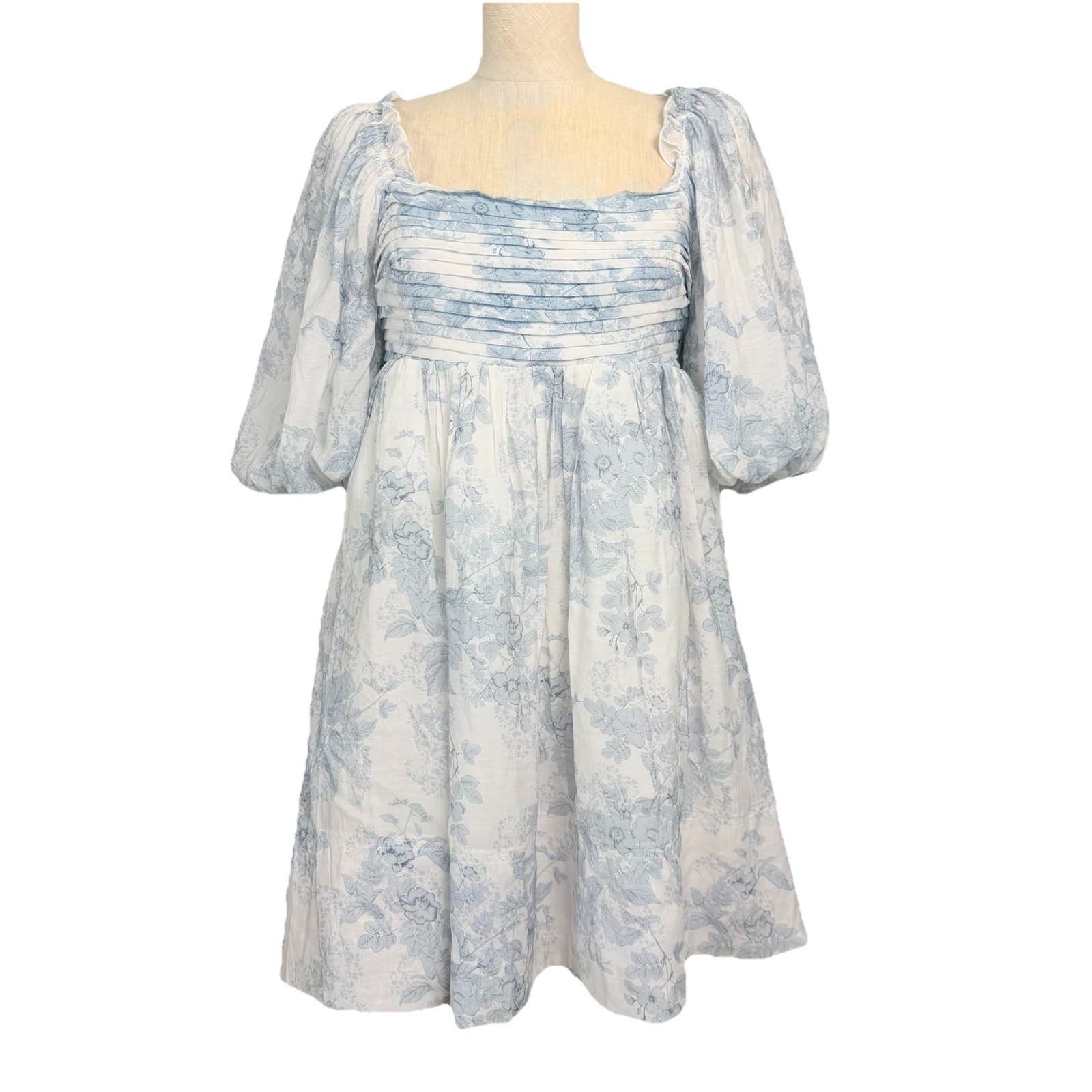 Sofie The Label Blue Floral Puff Sleeve Open Back Melody Mini Dress M Cottage