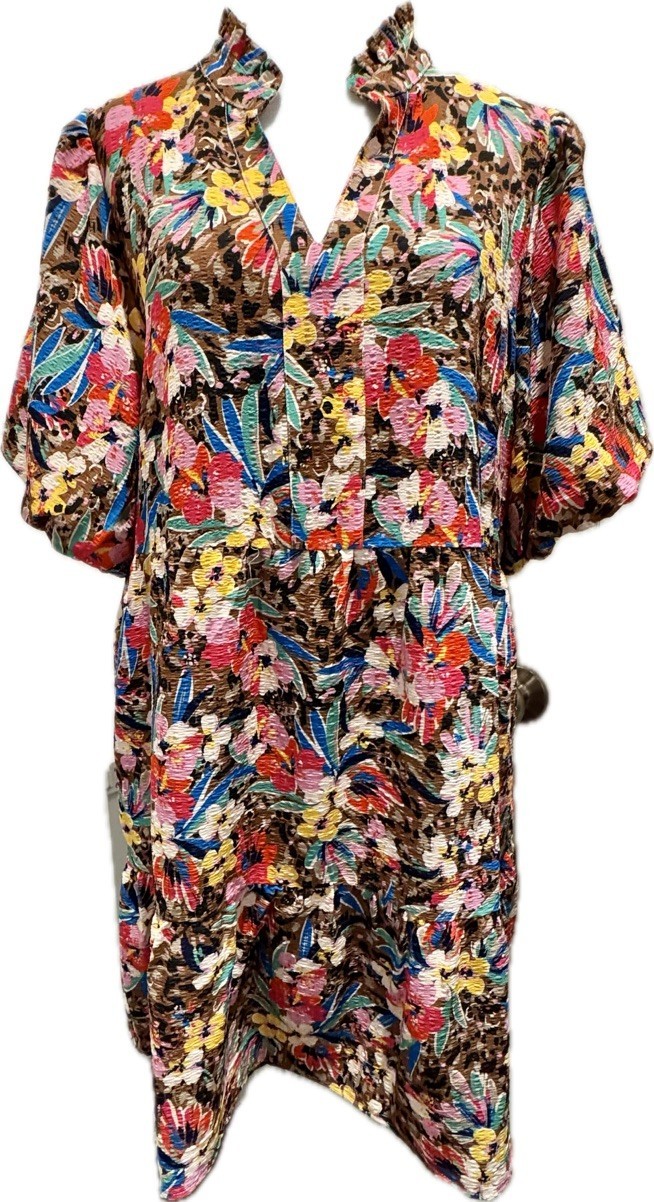 THML dress with puff sleeves and a colorful floral print Sz Large