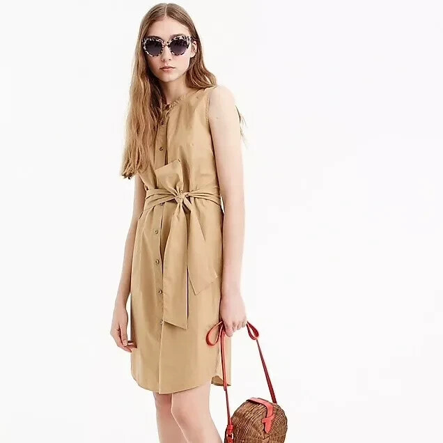 NWT J.Crew Collection Sleeveless Cotton Poplin Shirt Dress in Honey Brown M