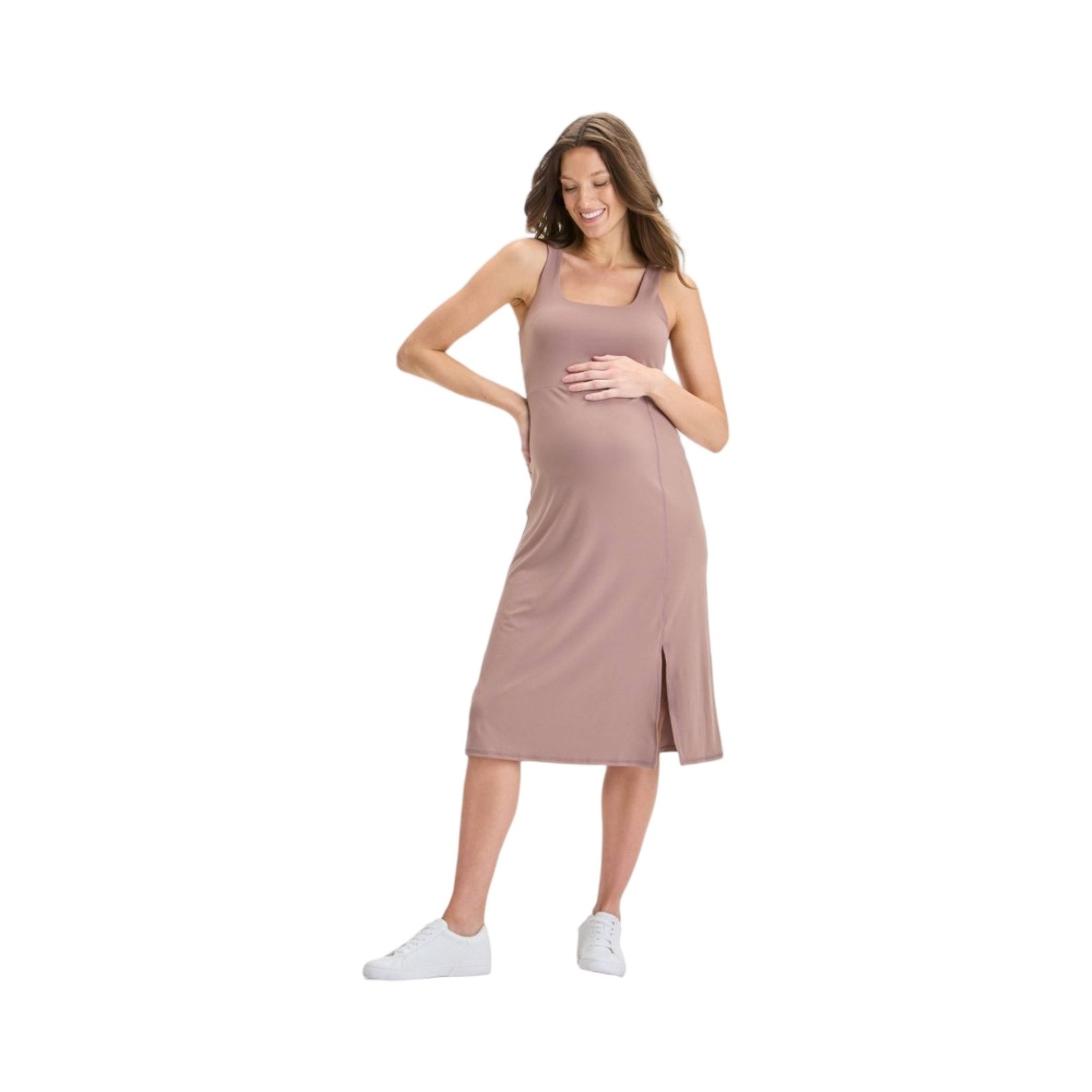 Kindred Bravely Maternity Nursing Midi Dress Sleeveless Side Slit/Scoop Neck