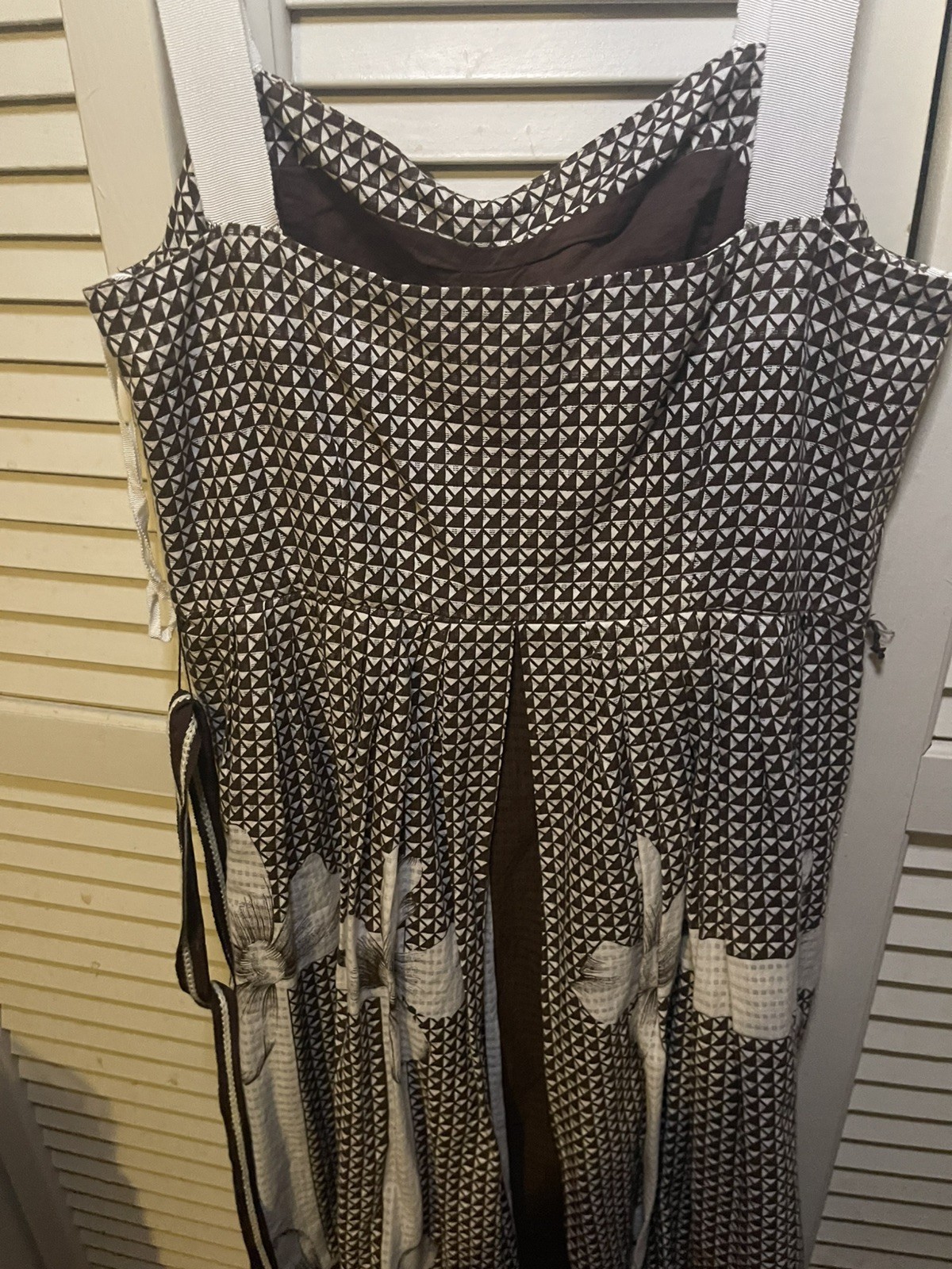 Anthropologie Edme & Esyllte Sz 8 Brown White Halter Dress Sleeveless Tie A Line