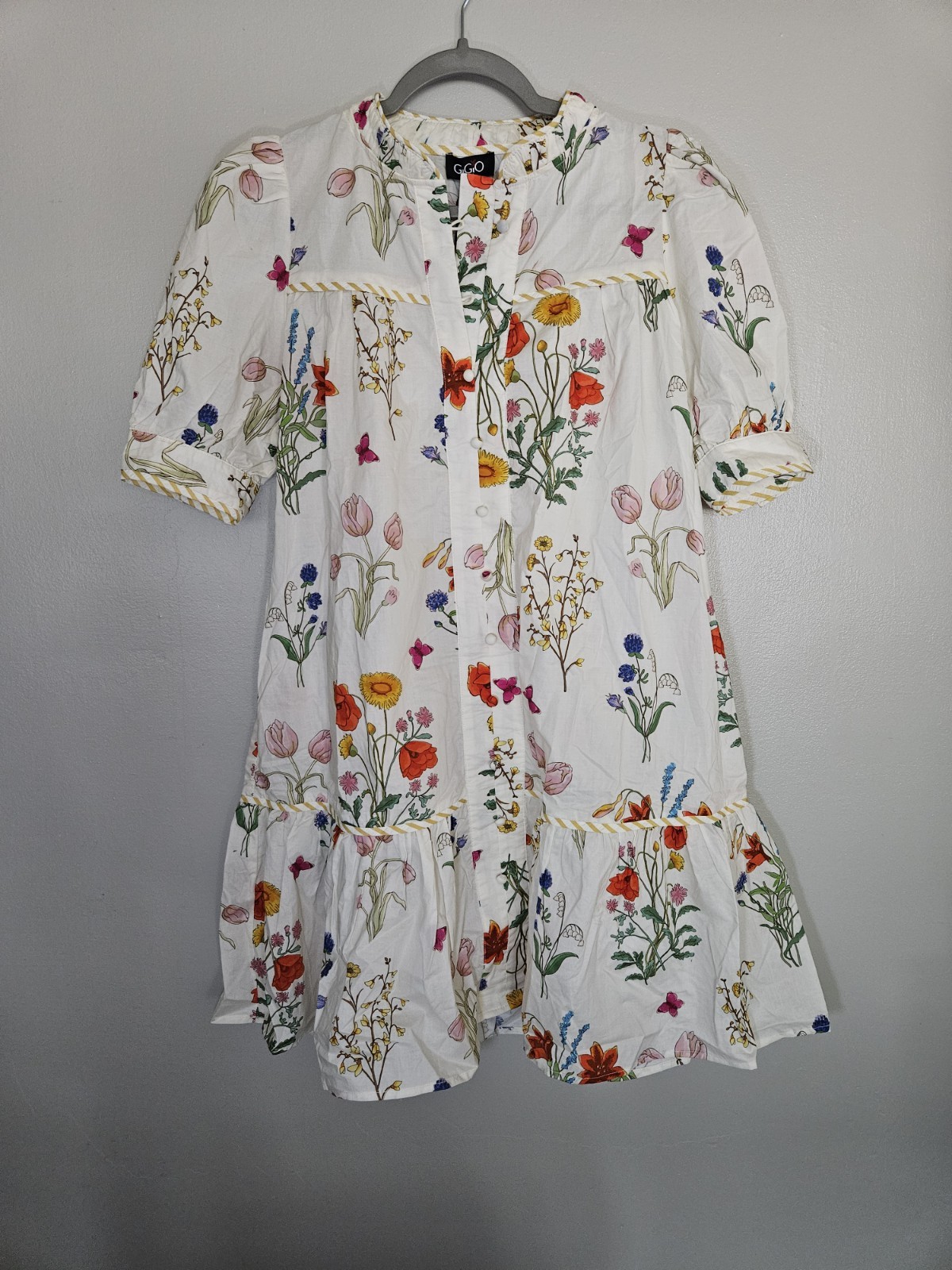 NWT Gigio USA Landry Floral Midi Dress Cream Multi Size M Botanical Garden Stain