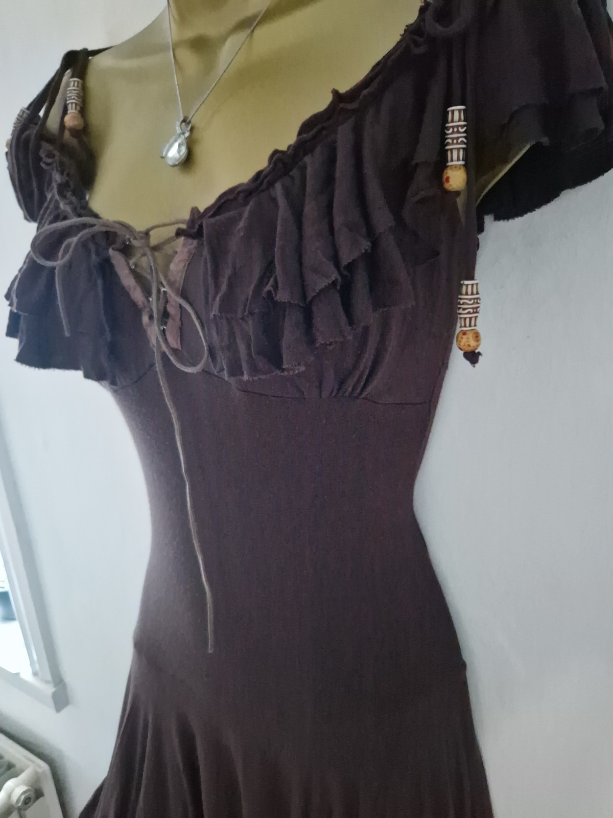 🤎 Rare Stunning Jane Norman Brown Milkmaid Fairy Boho Dress 10/12 🤎