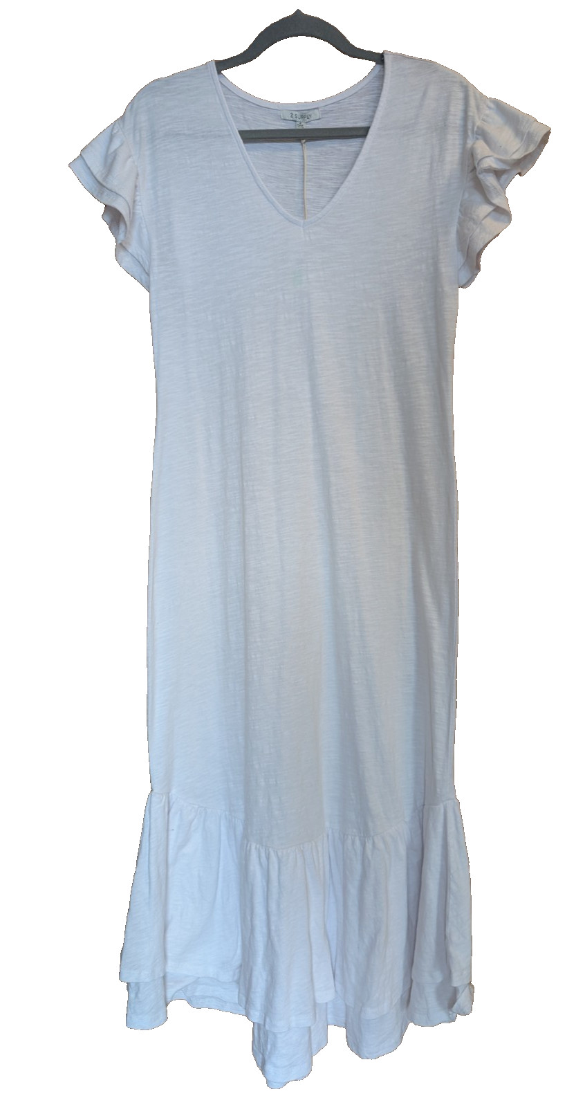 NWT Z Supply Zella Midi Dress Sz Small White Casual Basic T-Shirt Beachy Ruffle